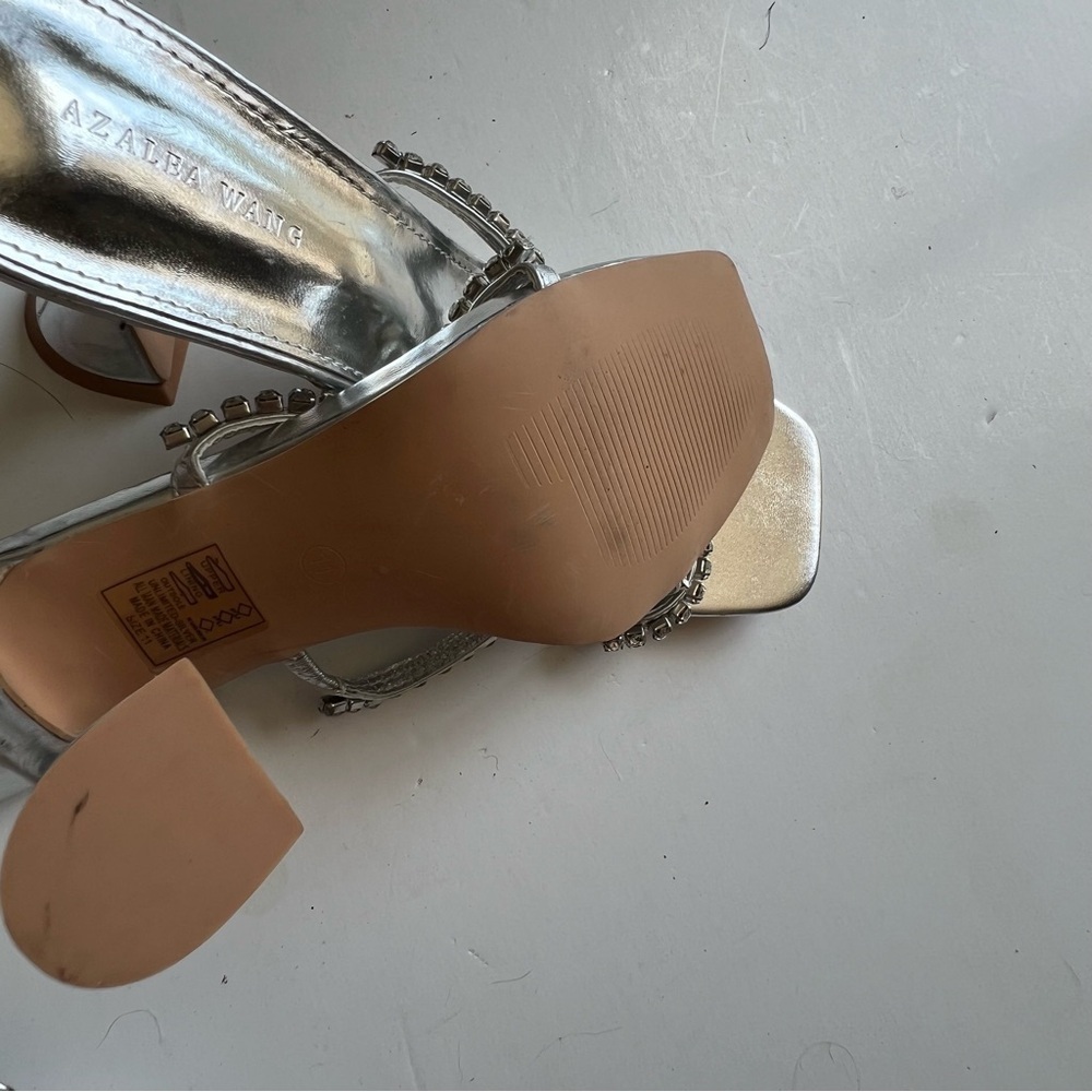 Azalea Wang Rhinestone Ankle Wrap Silver Dress Sandal nwot - Picture 5 of 8